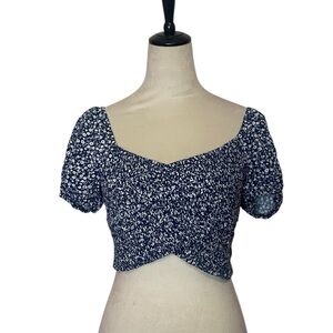 Xuba Navy Floral Smocked Crop Top
